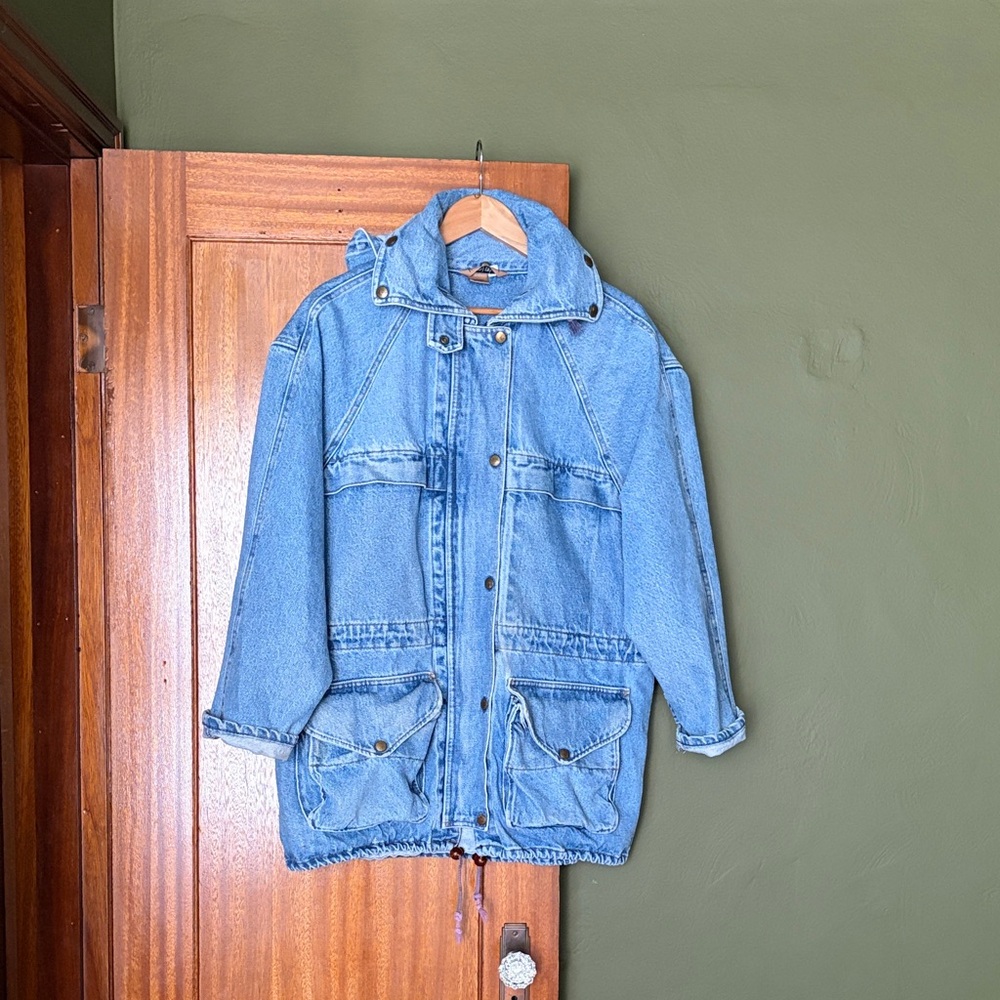 Light Wash Denim Hooded Jacket - Casual Oversized